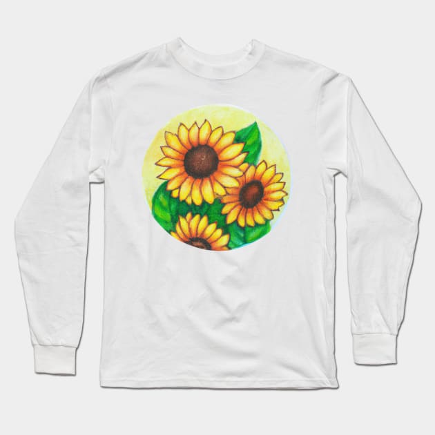 Watercolor Sunflowers Long Sleeve T-Shirt by Kaamalauppias